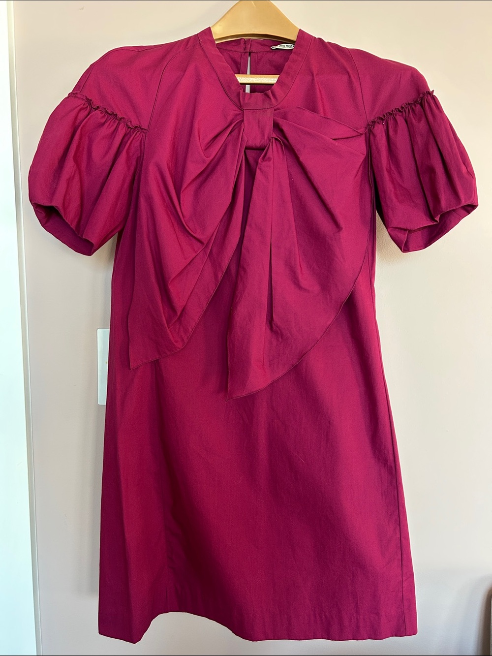 Miu Miu Fuchsia Bow-Front Puff Sleeve Dress